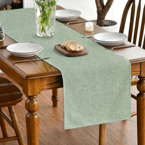 Artoid Mode Chemin de table vert sauge d'automne, lavable en machine pour la cuisine et la salle à manger, décoration de table intérieure, décor de vacances et de fête 40 x 140 cm