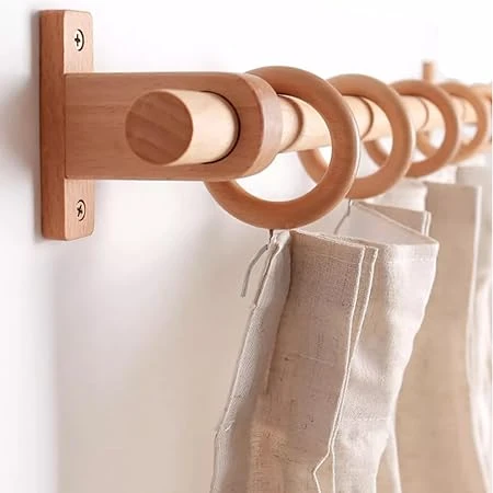 Tringle à Rideau en Bois Massif, Tringle Romaine, Tringle Simple, Rail en Bois, Support en Bois écologique, Tringle à Rideau à Anneau en Bois(100CM)