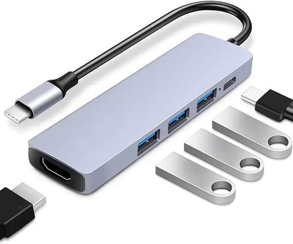 Hub USB C Adaptateur Multiport 5 en 1 HUB USB C Adaptateur MacBook Air avec 4K HDMI, USB 2.0, USB 3.0,55W PD Charging, Hub UAB C Compatible avec MacBook Pro/Air, Chromebook et Accessoires USB-C