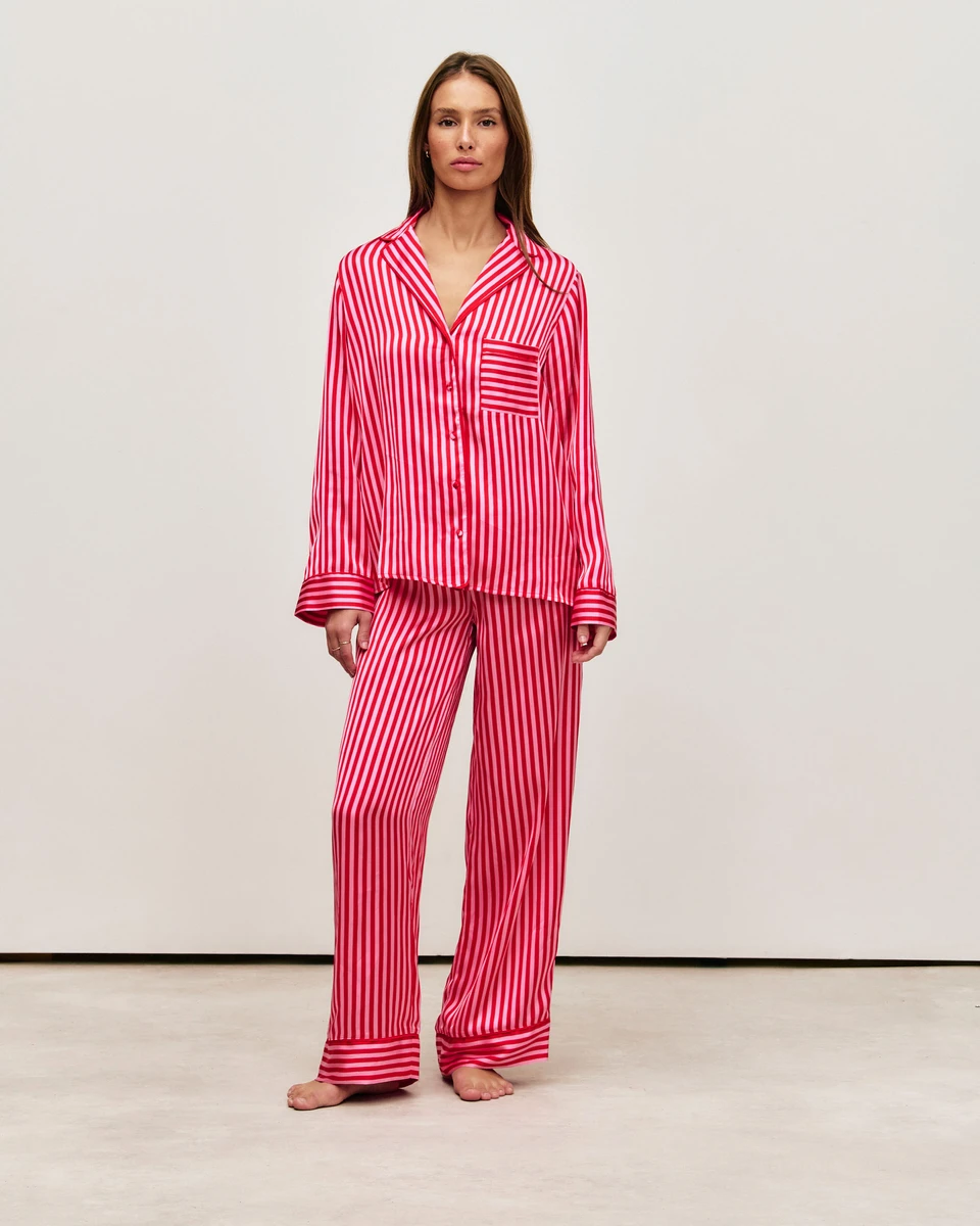 Chemise de pyjama en satin à rayures