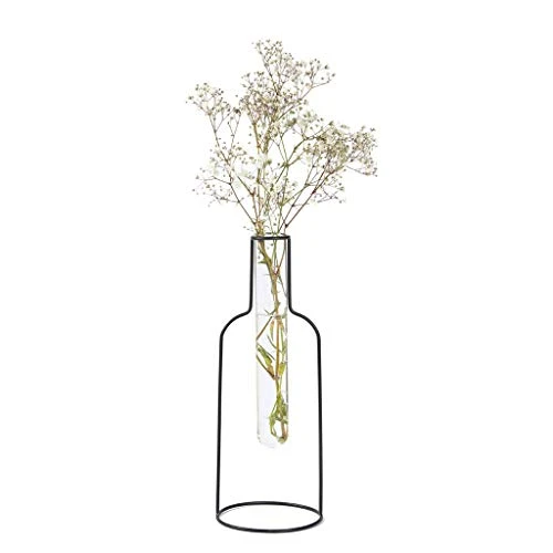 Balvi Vase bouteille en métal noir / verre décoratif original forme bouteille 26,5 x 10 x 10 cm