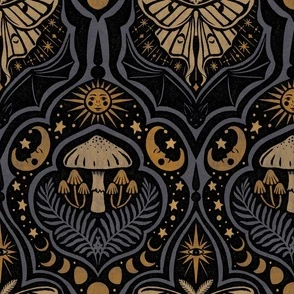 Gothic Nature Damask - large - midnight Fabric | Spoonflower