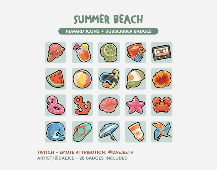 🏖️ SUMMER PACK | x20 Reward icons/ Sub Badges - Daejee's Ko-fi Shop