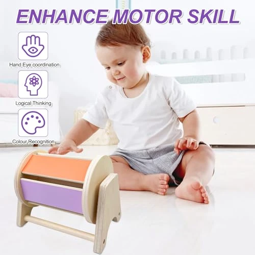 Maxentico Tambour, Enfant Jouet Rotatif pour Bébé, Montesori Bebe, Jouet Montessori 6-12 Mois, Tambour à Spin Portable pour Bébés à Utiliser à La Maison, pour Nourrissons Garçons Filles de 0 à 3