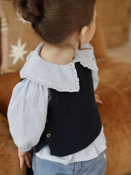 Blouse rayée bébé en seersucker rayé bleu - Vertbaudet