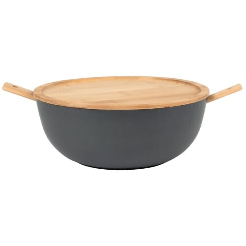 Saladier avec couvercle en bambou coloris noir et naturel