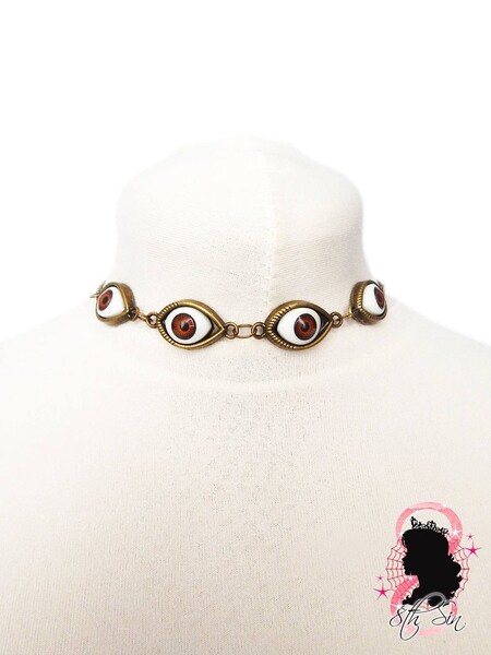 Ancien collier ras de cou Bronze Evil Eye, collier mauvais œil, globe oculaire collier, collier bleu Evil Eye, collier Bronze mauvais œil
