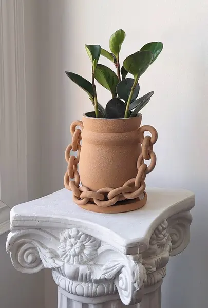 Jardinière en céramique faite à la main avec une chaîne et un plat | pot de fleurs en céramique | jardinière succulente | Pot de fleurs en poterie | Jardinière en terre cuite