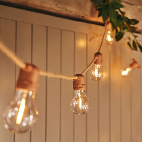 ALLEGRA - Guirlande lumineuse solaire en jute - naturel 8m