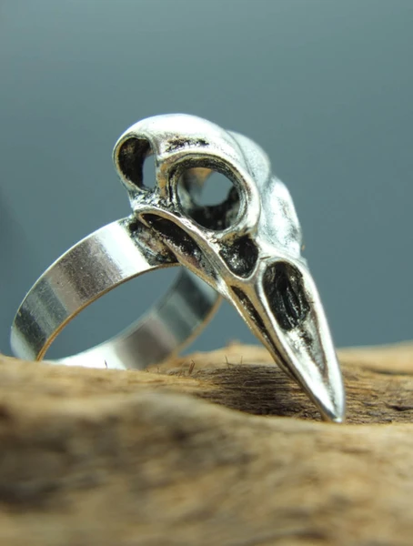 Viking Raven Bird Skeleton Skull Adjustable Ring