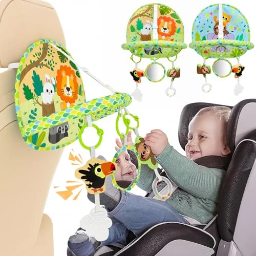 Dr.Rapeti Bébé Siège de Voiture Jouets, Jouet de Voiture pour bébé avec rétroviseur, Jouet de siège de Voiture orienté vers l'arrière, Jouet pour siège Auto, Arche d'activité Ajustable