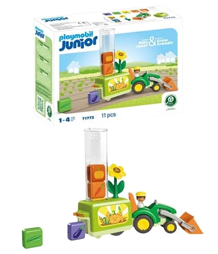 Playmobil | Junior | Tracteur avec planteuse Amusante | Jouet dès 1 an | Cadeau pour Les Tout-Petits | Jouet Durable avec Fonction de tri & Accessoires | 71773