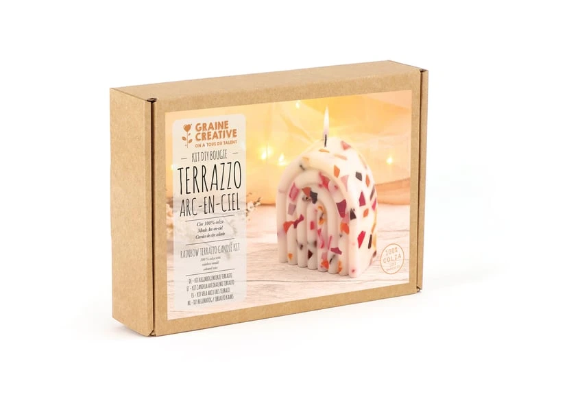 Kit DIY -  Bougie Terrazzo - Graine créative - Arc-en-ciel