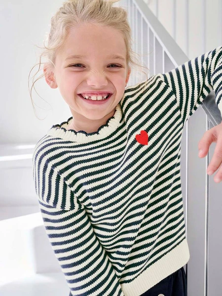 Pull fille à rayures marine - Vertbaudet