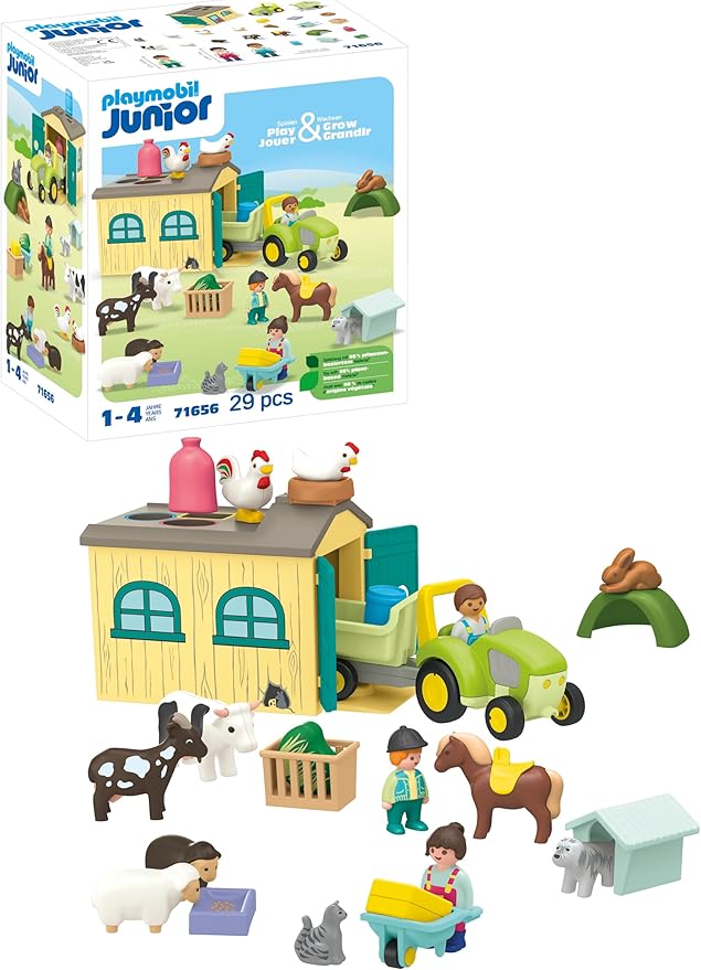 Playmobil 71656 Ferme Avec Tracteur Et Animaux - Jouet éducatif 29 Pièces - Dès 12 Mois - Matières D'origine Végétale