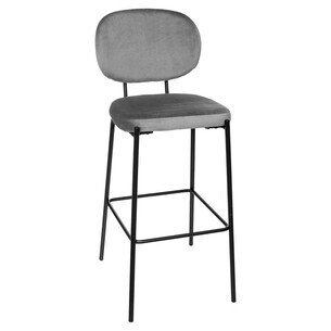Chaise de bar Talia grise en velours - Atmosphera, créateur d'intérieur