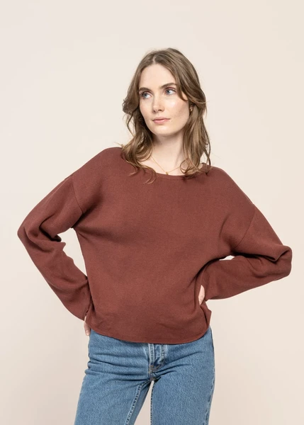 Pull maille légère en coton bio | rouge "williamsburg intense rust" Jan'n June