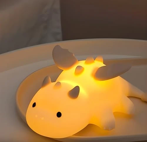 Veilleuse pour enfants, jolie lampe Wyvern – LED en silicone souple avec adsorption magnétique, 3 réglages à intensité variable, 7 couleurs changeantes, minuterie de 30 minutes, rechargeable par USB