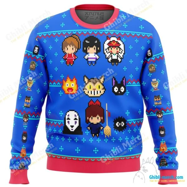 Ghibli Universe Blue Ugly Christmas Sweater - Ghibli Merch Store - Official Studio Ghibli Merchandise