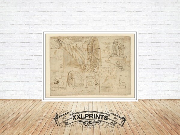 Leonardo Da Vinci, Atlantic Codex (Codex Atlanticus), 4, ancient drawing, high quality, fine reproduction, fine art print, oversize print