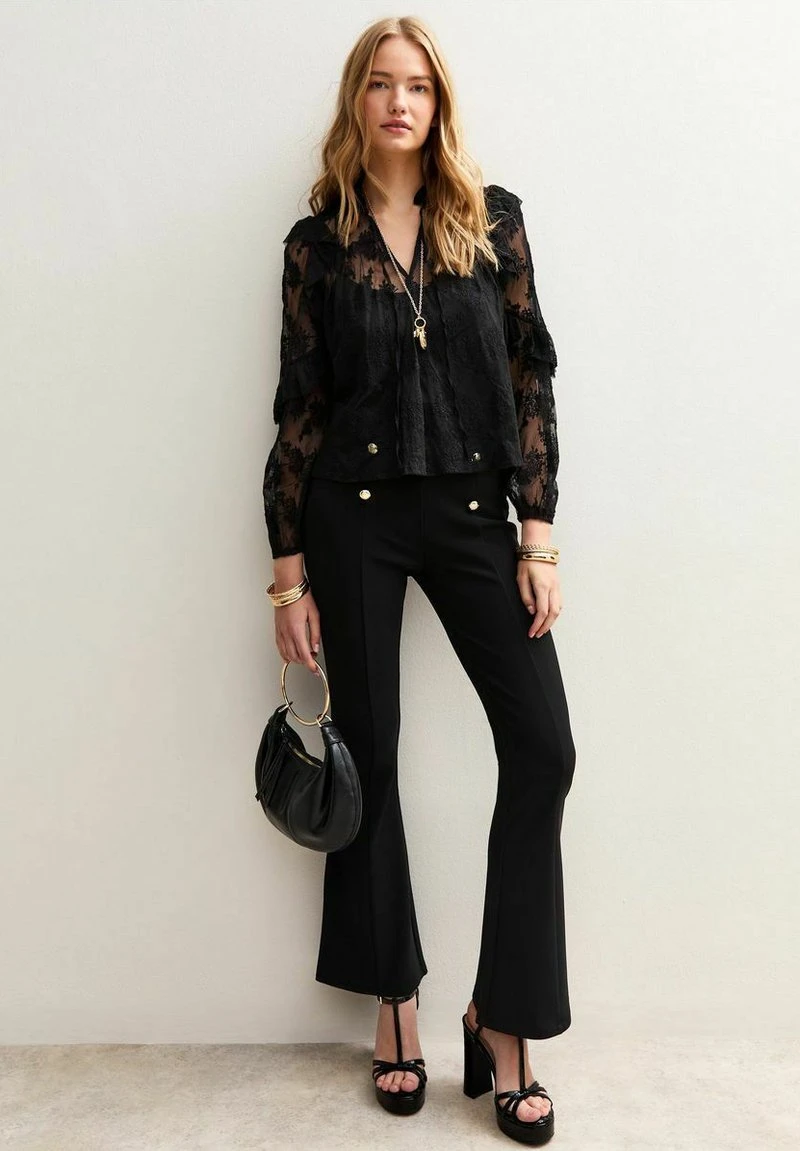 FLORAL HIGH NECK - T-shirt à manches longues - black