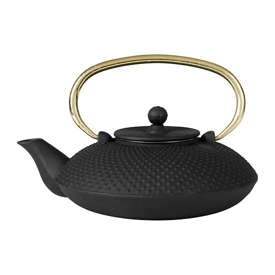 Théière en fonte plate avec filtre picots noir - 0,8l
