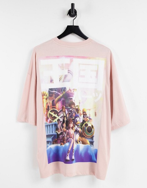 ASOS DESIGN - T-shirt oversize avec imprimé Kingdom of Hearts - Rose-Blanc