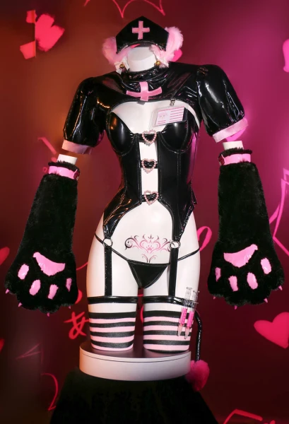 Ensemble de Lingerie Sexy Infirmière Démoniaque avec Patte de Chat
