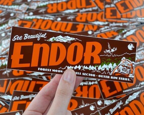 Autocollant vinyle, 'See Beautiful Endor' 15cm x 5cm - Star Wars, Autocollant pare-chocs, Ewok, Retour du Jedi, Voyage, Décalcomanie, Fun, Cadeau, Rétro