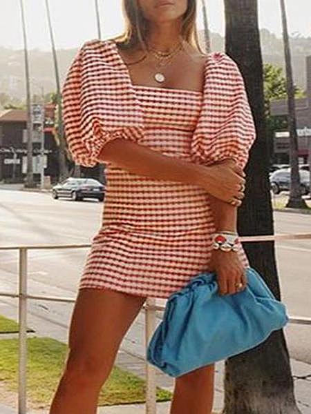Sexy Strapless Bishop Sleeve Stripe Mini Dress