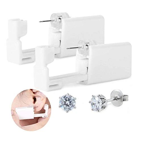 jetables Blanc de sécurité d'oreille Corps Nez lèvres nombril Piercing Gun Pierce Outil de Poinçonnage kit de beauté avec 2 Goujons d'oreille en Acier Inoxydable (2 pcs)