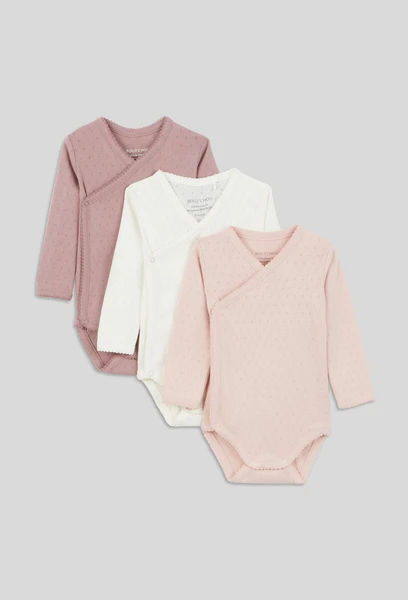 Lot de 3 bodies croisés manches longues - 3 mois