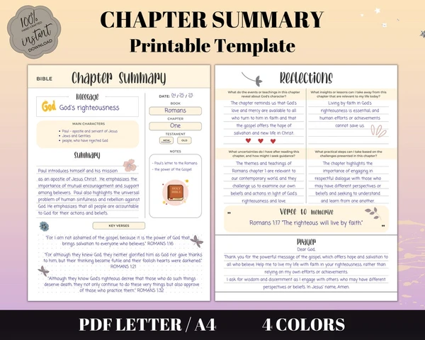 SereneAvenueCo | Bible Chapter Summary Printable Template