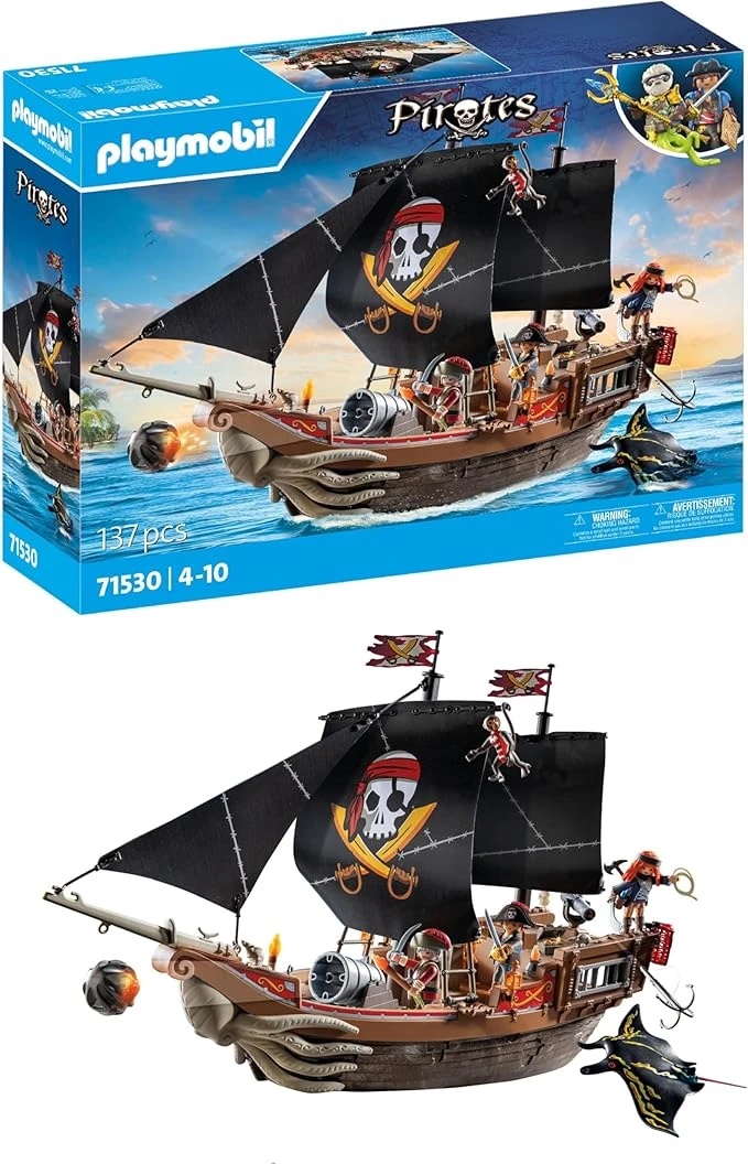 Playmobil 71530 Bateau Pirates - Prenez Le Large et embarquez pour Une Chasse au trésor en mer aux côtés des Pirates - Comprenant des canons, des projectiles et Un Ancre - Pirates - Dès 4 Ans