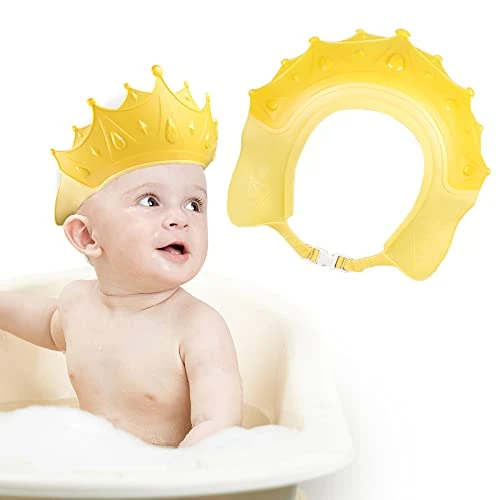 Romon Chapeau Douche Bébé, Visiere Bain Enfant, Réglable Visière Bonnets de Bain Pour Enfants,Protégez les Yeux et Oreilles des Enfants(Jaune)
