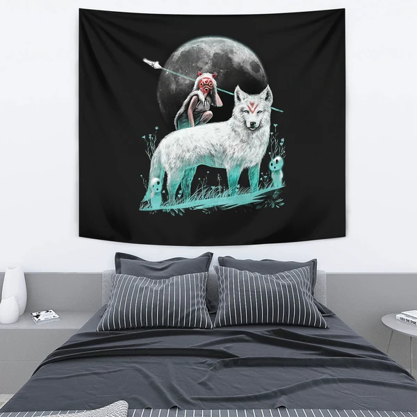 Black Theme Princess Mononoke Tapestry New 2024 - Ghibli Merch Store - Official Studio Ghibli Merchandise