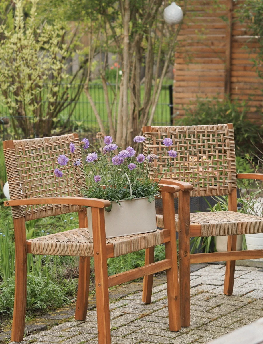Lot de 2 chaises de jardin en acacia et corde