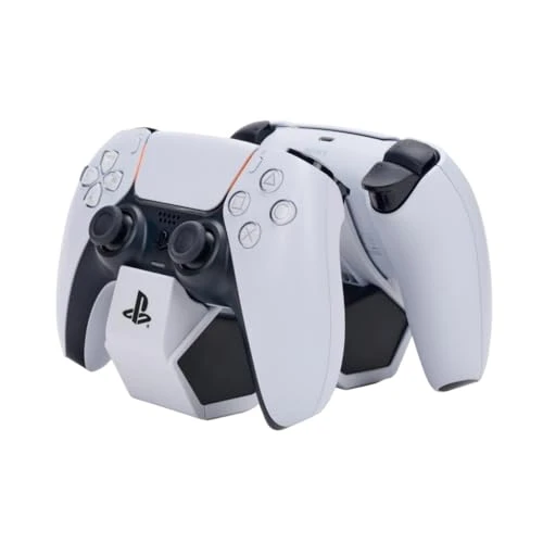 PowerA Twin Charging Station for 2 x DualSense Wireless Controllers, Double Charger for Sony PlayStation 5 Gamepads (Grey/Black)