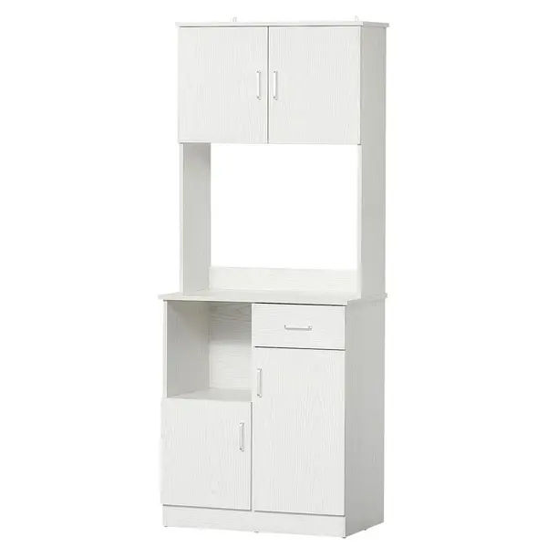 HOMCOM HOMCOM Armoire de cuisine multi-rangements 4 portes 1 tiroirs étagère + grand plateau 71 x 41 x 178 cm MDF blanc