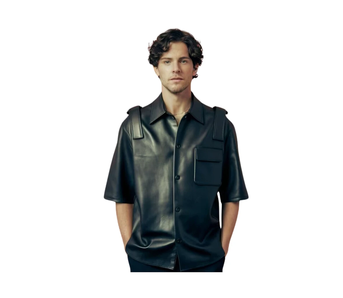 The Noctis Commander - 100% Genuine Black Leather Gay Short Sleeve Shirt - Mens Leather Shirt Top - Leather Unisex Leather Button Up Shirt Gift