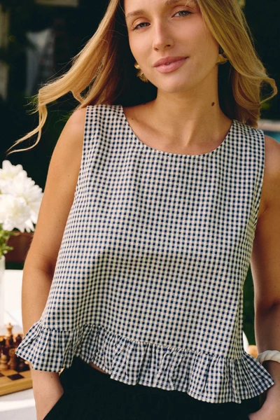 Top Vichy Sans Manches - Bleu - Boutique Libertie