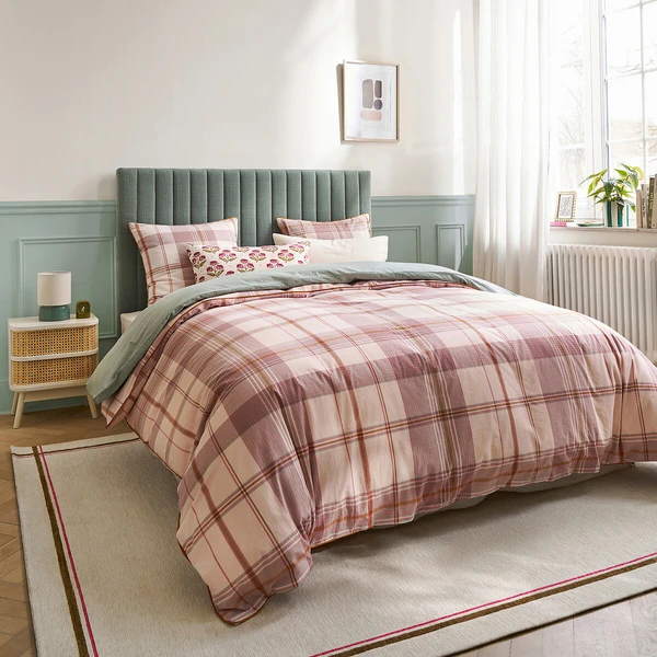 Housse de couette en coton lavé, carreaux en tissé-teint, DOLLON