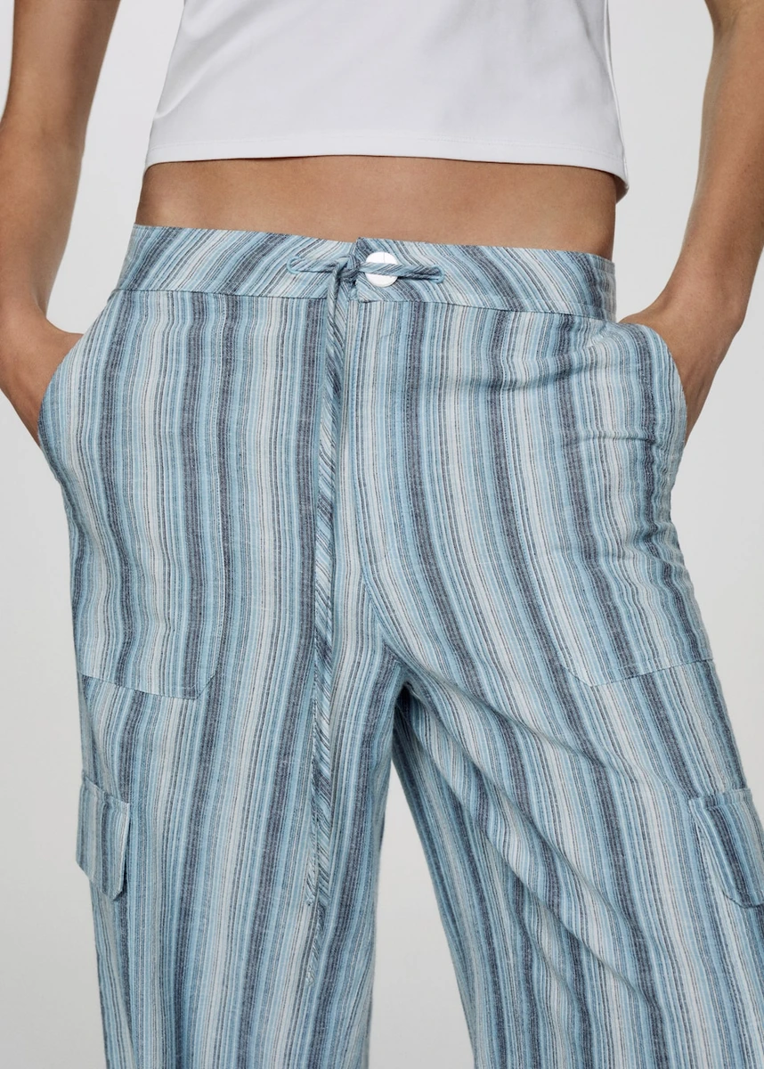 Pantalon rayures poches cargo - Femme | MANGO France métropolitaine