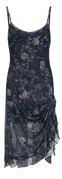 Purple Night Crows Mesh Midi Dress