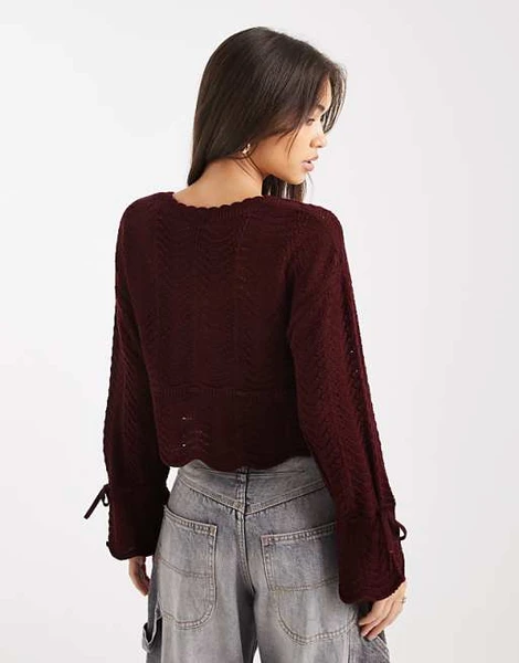 Miss Selfridge - Gilet noué à basque - Prune