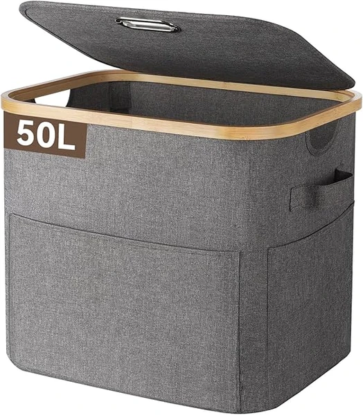 OUSFOT Panier a Linge Sale 50 L, Corbeille a Linge Facile à Assembler avec Poignées, 600D Oxford Fabric Bac Linge, Laundry Basket pour Chambres à Coucher, Chambres d'Enfants, Salles de Bains, Gris