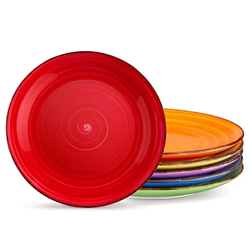 vancasso, Série Bonita, Assiette Plate à Dîner, 6 Pièces, Grande Assiette en Céramique, 26.7cm, Style Minimaliste Multicoloré-Bleu et Orange