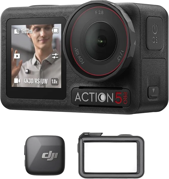 DJI Bundle Vlog Osmo Action 5 Pro (Mic Mini), Caméra d’Action 4K Idéale pour Vloggers avec Émetteur Mic Mini, Mini Cam d’Action avec Capteur 1/1,3", 4 h d’Autonomie, Double Écran Tactile OLED
