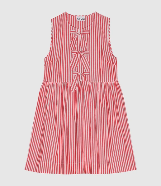 GANNI - Robe Courte Stripe Cotton Mini Bow Tie Barbados Ch
