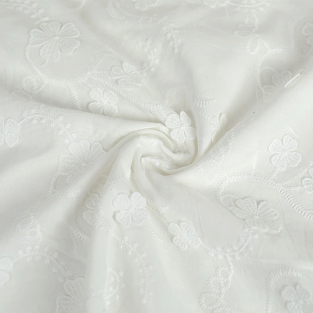 Tissu coton brodé blanc cassé à motif floral brodé et 3D | Pour couture d'habits de poids léger
